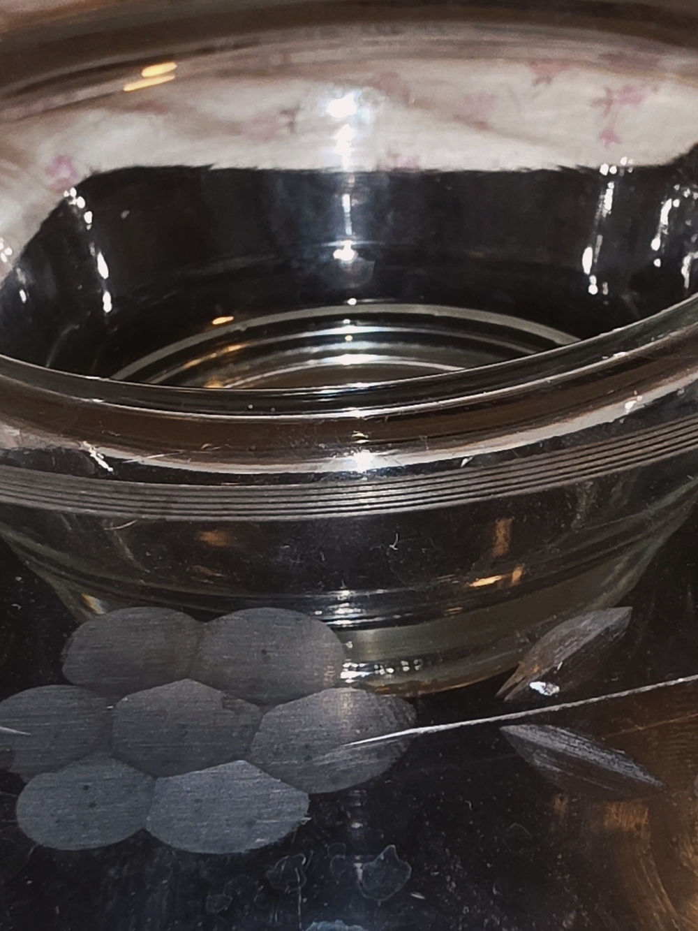 Clear Glass Bowl with Etched Floral Motif
